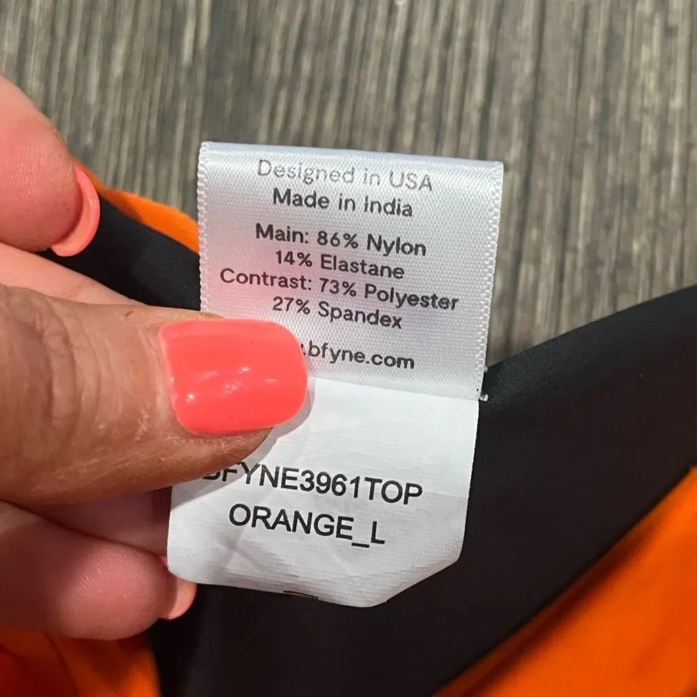 NWOT B Fyne Swim Top Tie Front Off The Shoulder Sleeve Non Padded Orange Size L